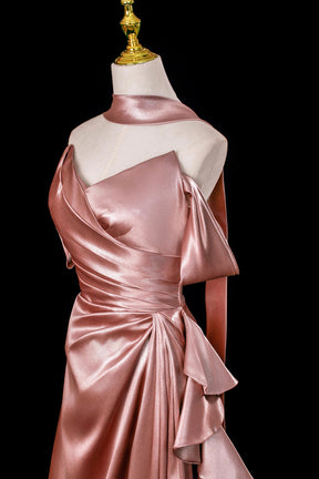 Dusty Rose Satin Off-the-Shoulder Evening Gown - Elegant Floor-Length Formal Dress