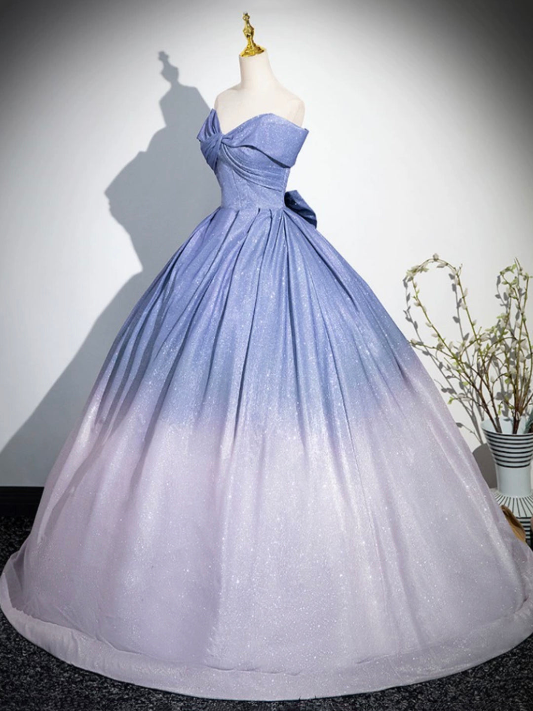 Blue Gradient-Color Glitter Sequins Prom Dresses, A-Line Off-The-Shoulder Blue Princess Formal Dresses