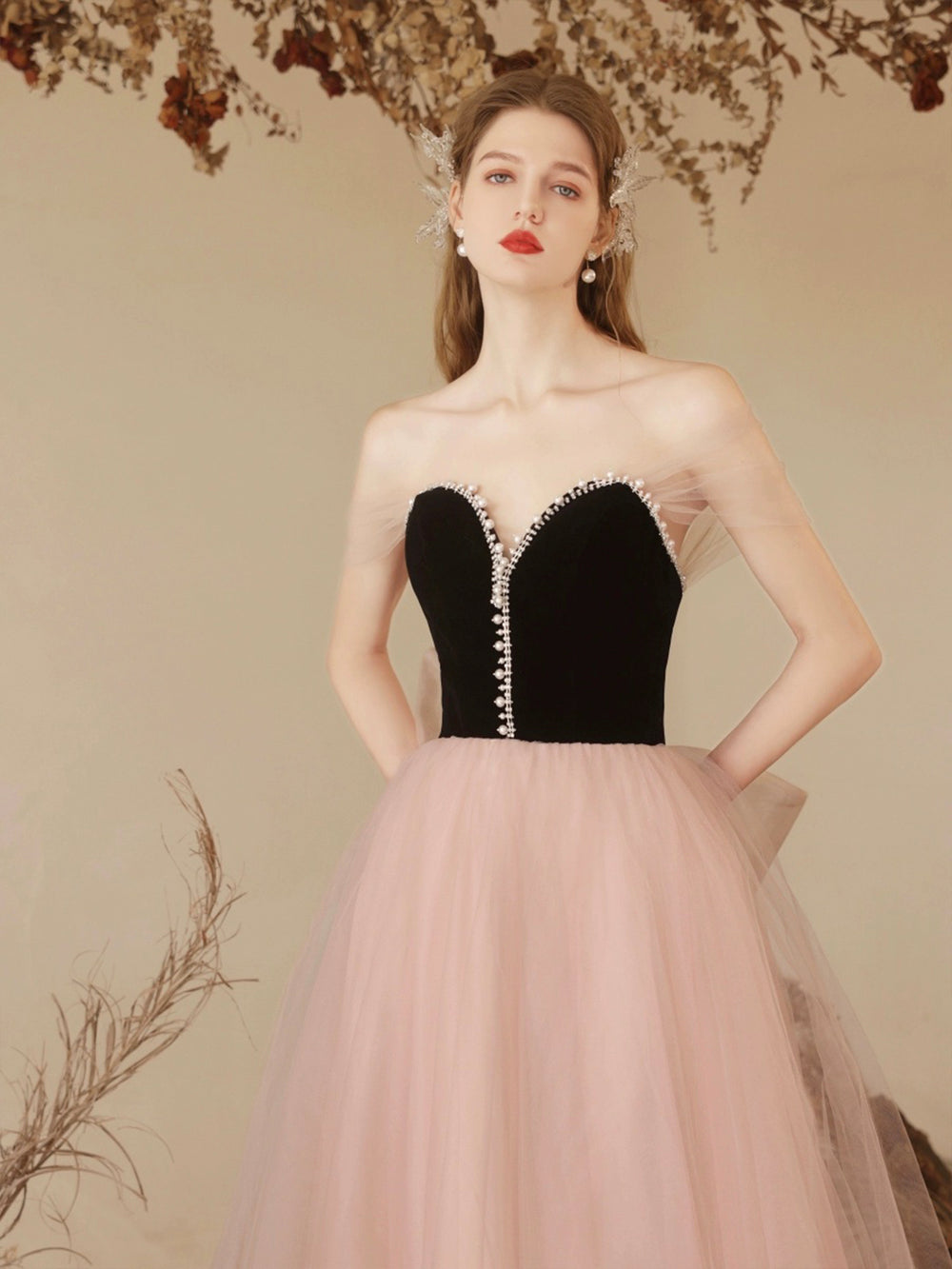 Pink High Neck Velvet Long Formal Dress