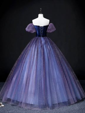 Lovely Velvet Tulle Long Prom Dress, Purple Off the Shoulder Evening Party Gown