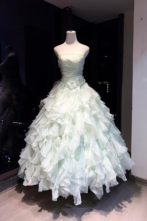 Mint Green Strapless Ball Gown with Tiered Ruffles