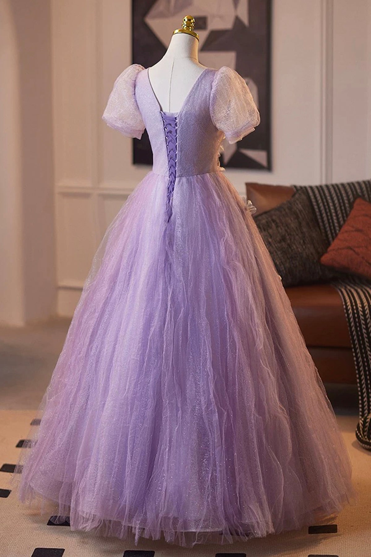 light purple party dresses Light Purple Chiffon Straps A-line Prom Dress, Light Purple Evening Dr