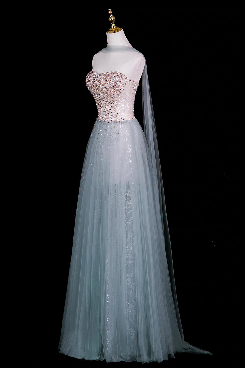 Strapless Sequin Evening Dress with Crystal Beaded Bodice – Sparkling A-Line
