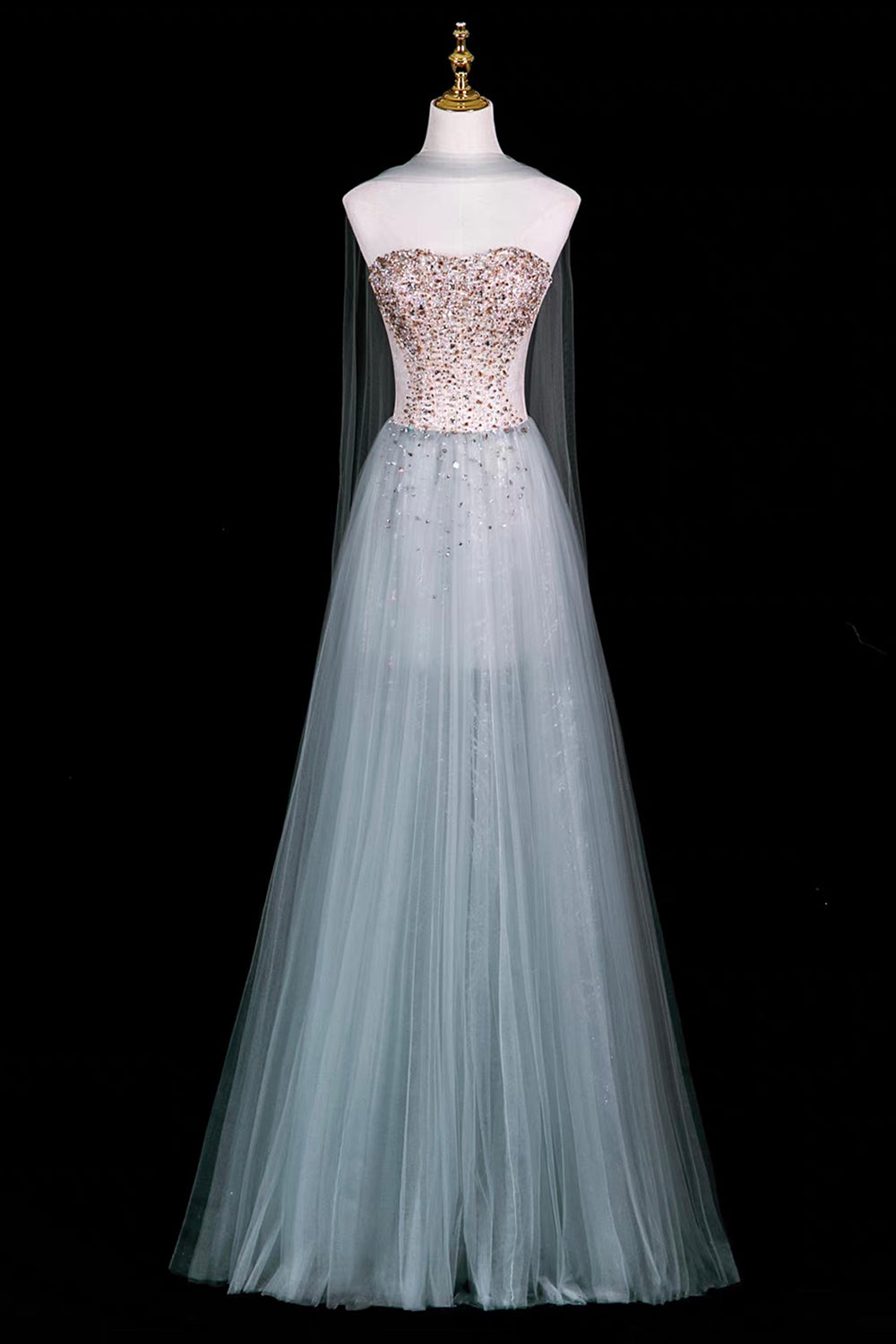 Strapless Sequin Evening Dress with Crystal Beaded Bodice – Sparkling A-Line