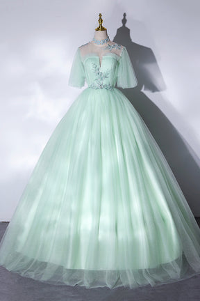 Elegant Green A-Line Princess Prom Dress, A-Line Lace Evening Party Dress