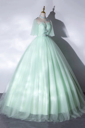 Elegant Green A-Line Princess Prom Dress, A-Line Lace Evening Party Dress