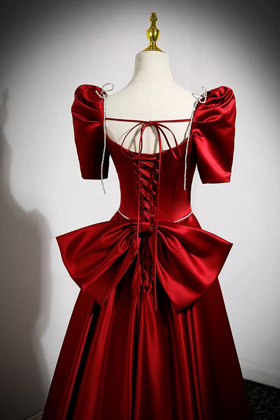 red satin dress with bow Mermaid V Neck Red Satin Long Prom Formal Dresses with Bow TP1083 US8 / Custom Color