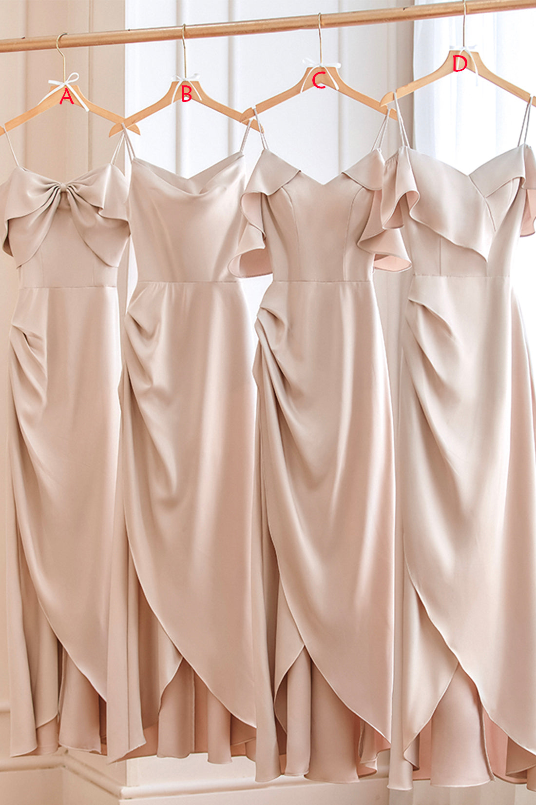Simple Spaghetti Strap Long Prom Dresses, Pink Bridesmaid Dresses