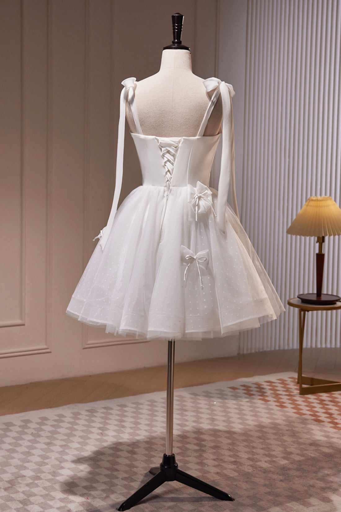 White Tulle Spaghetti Straps Floor Length Party Dress, White Evening Prom Dress US 14 / White