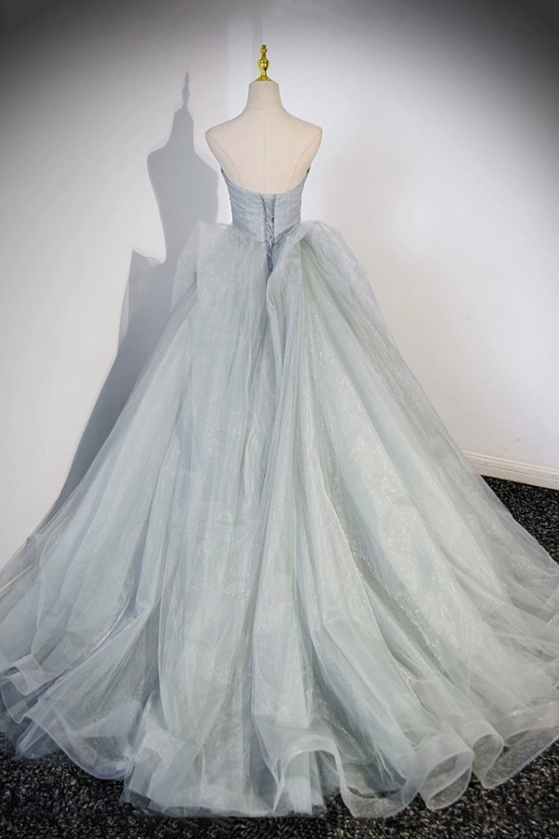 Gray Strapless Long Formal Dress, Gray Tulle Evening Dress Party Dress