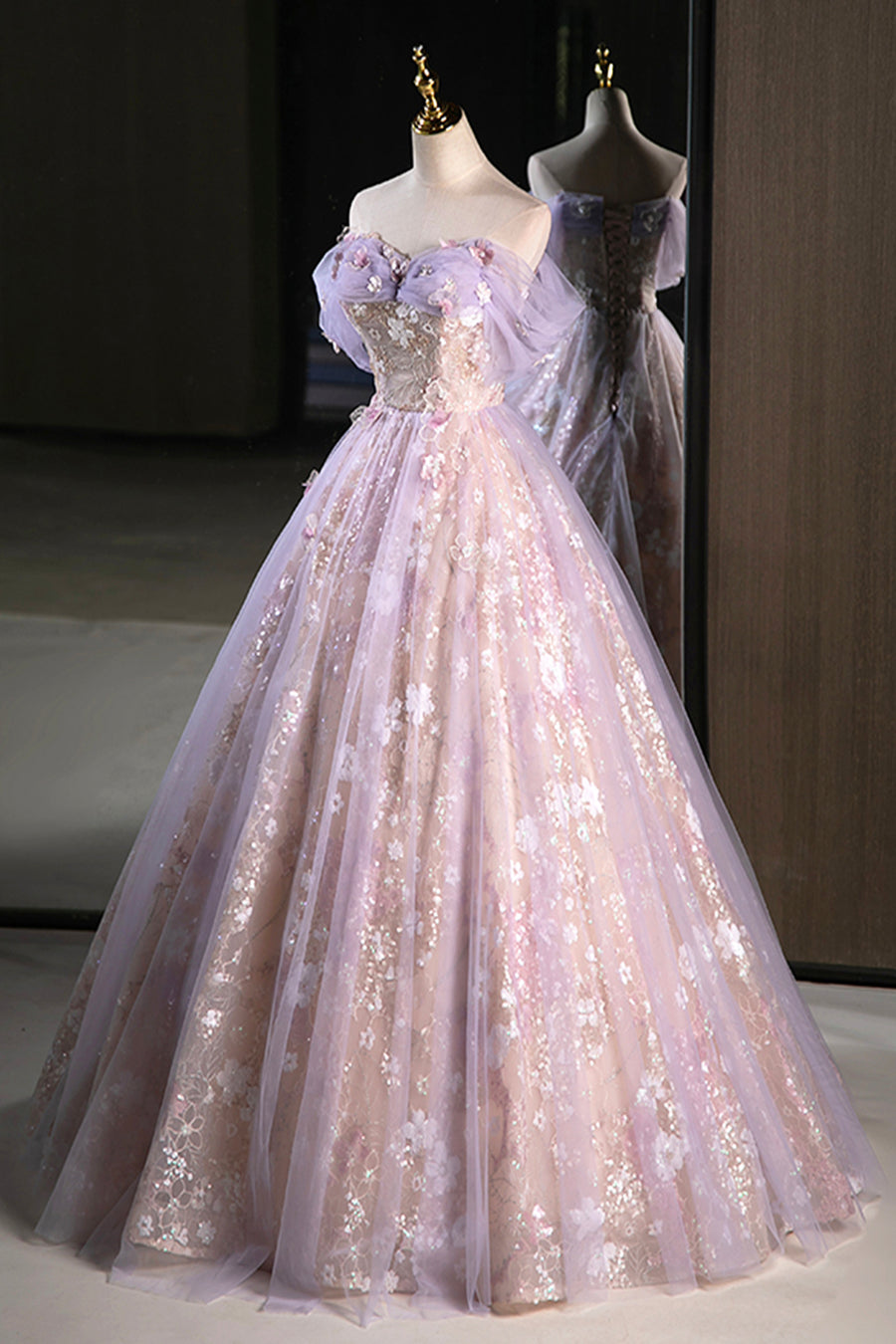 Purple Sequins Off Shoulder Fashionable Party Dress main image 0