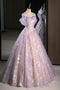 A Line Off the Shoulder Sequins Tulle Prom Dress LBQ3246 main image 1
