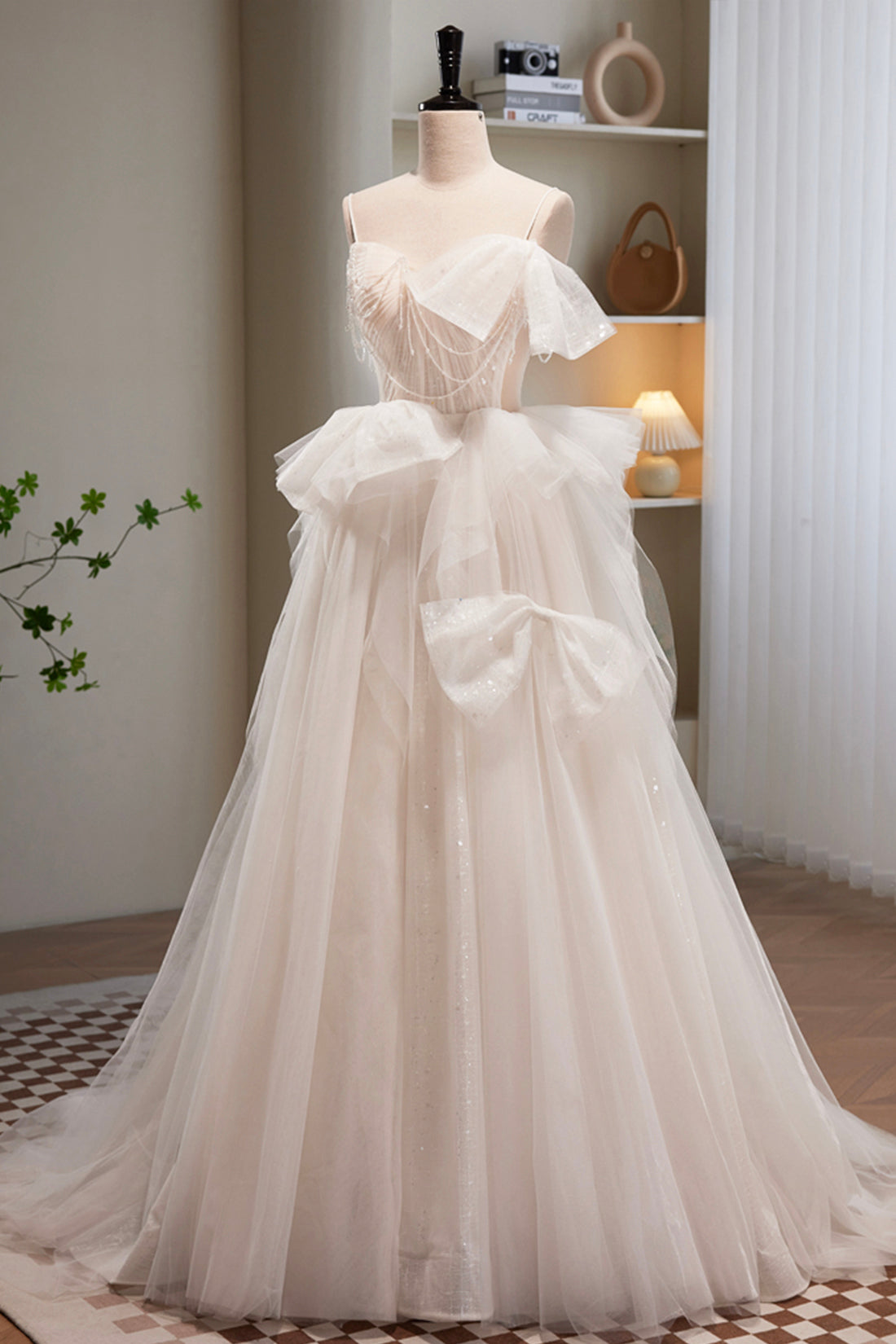 Lovely Spaghetti Strap Lace Long Prom Dress, A-Line Evening Dress