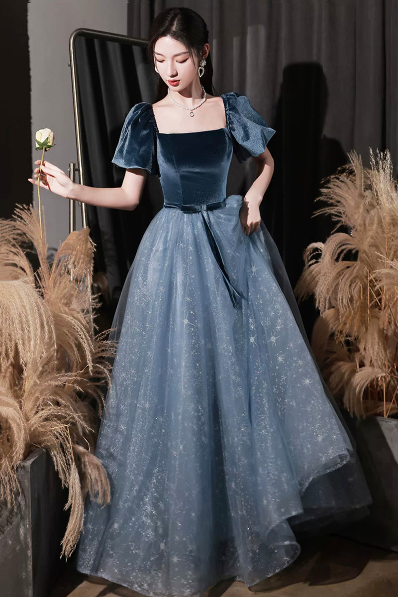 blue velvet prom dress Sparkly Royal Blue Velvet Sequin Mermaid Prom Dress main image 1