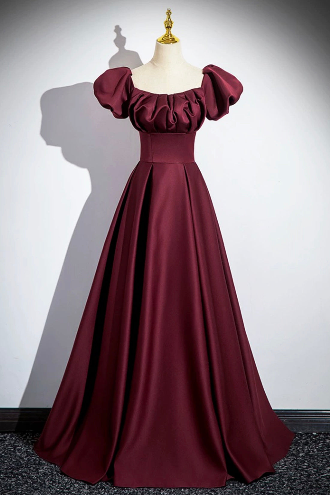 Burgundy Satin Floor Length Prom Dress, Simple A-Line Evening Party Dress