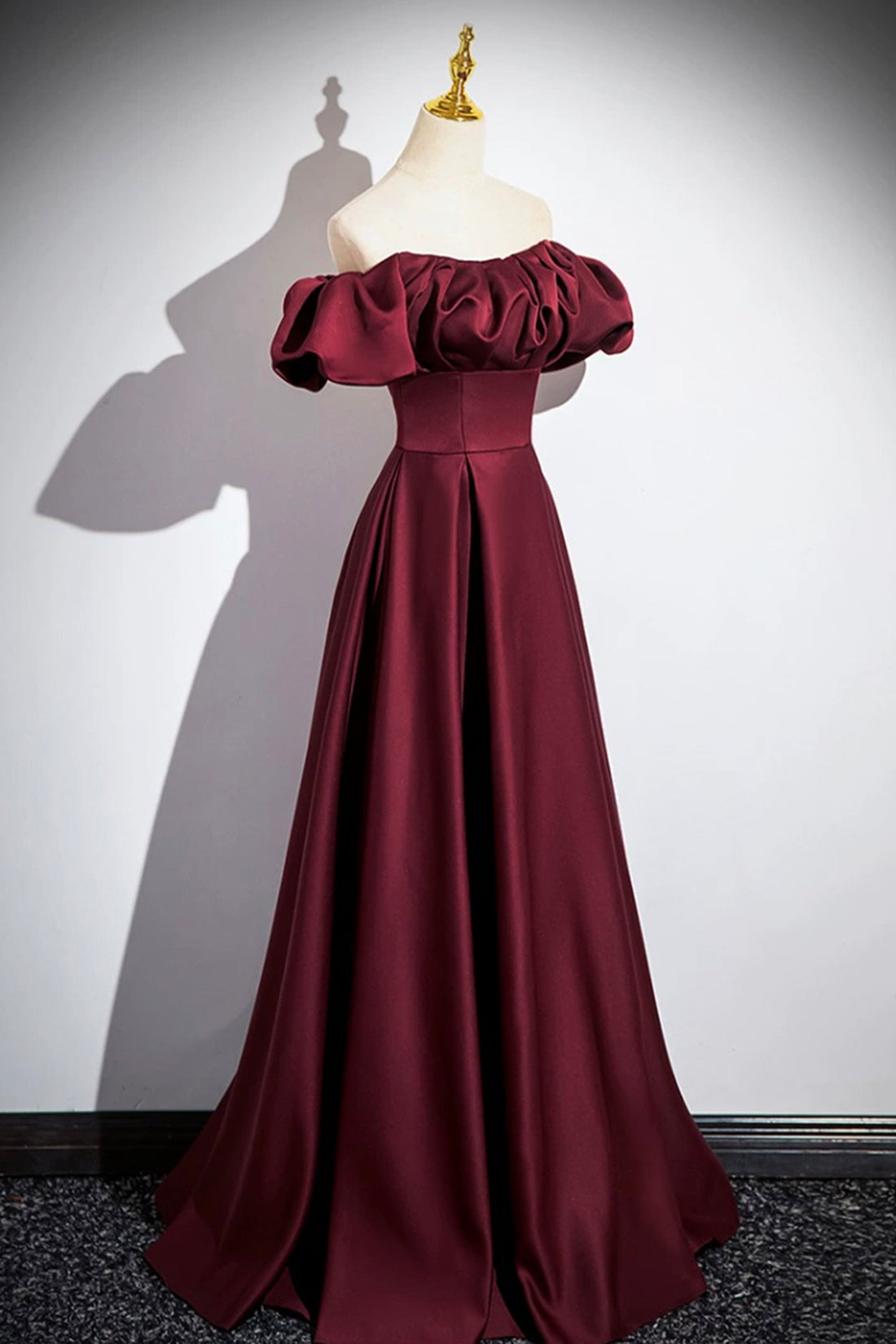 Burgundy Satin Floor Length Prom Dress, Simple A-Line Evening Party Dress