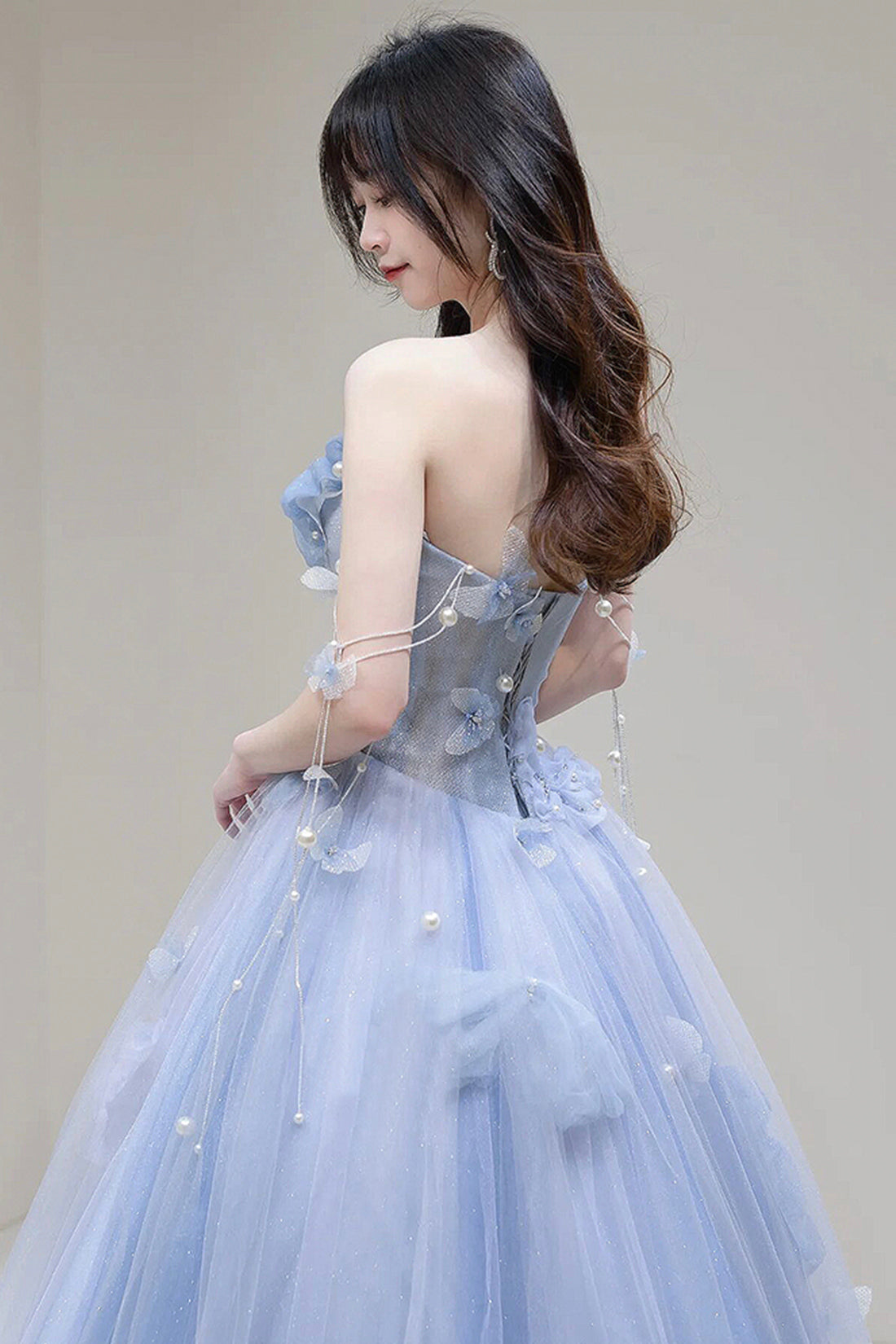 Blue Tulle Long A-Line Prom Dress Party Dress, Beautiful Blue Evening