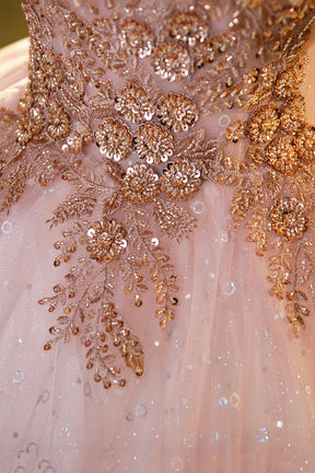 Pink Tulle Beaded Long Ball Gown, Beautiful A-Line Prom Dress, Pink Sw Pink Tulle Beaded Long Ball Gown, Beautiful A-Line Prom Dress, Pink Sw