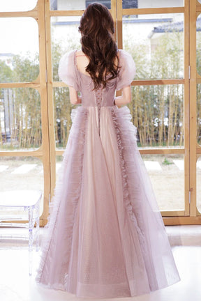 A-Line Tulle Long Prom Dress with Beaded, Beautiful Off the Shoulder Evening Graduation Dress