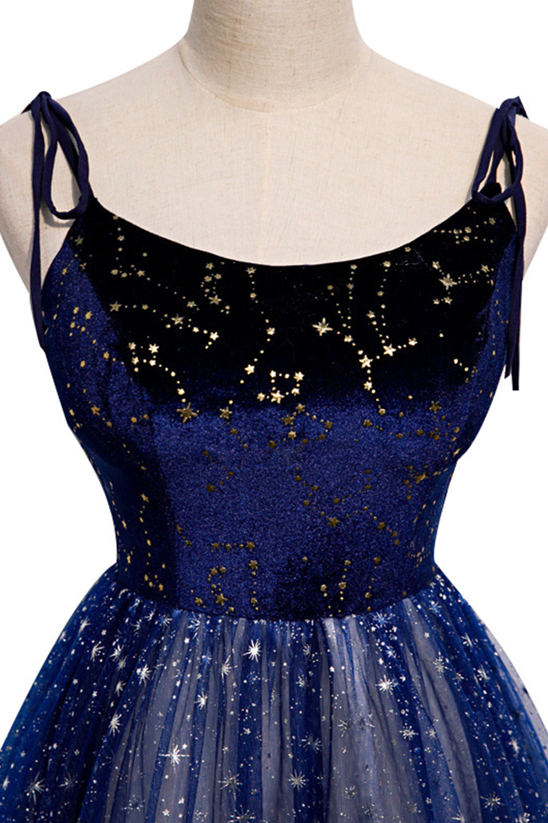 Blue Velvet Tulle Long Prom Dress, Beautiful A-Line Evening Party Dress