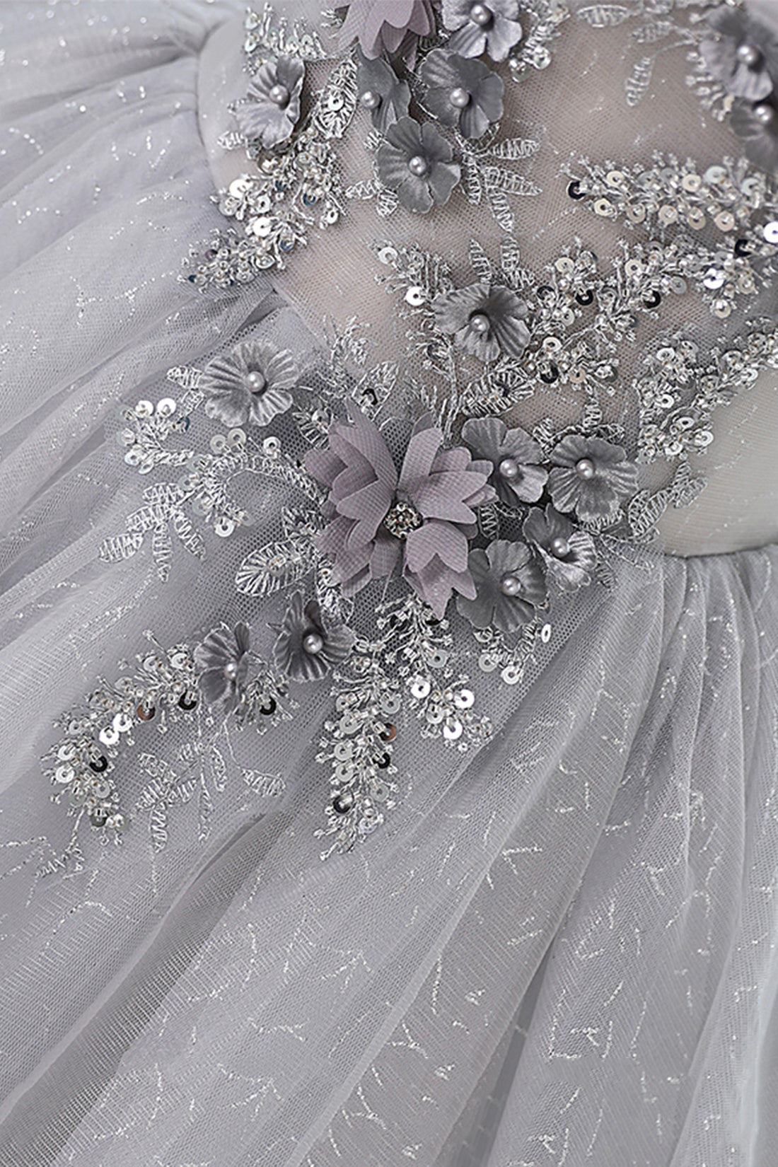 Gray Scoop Neckline Tulle Sequins Short Prom Dress, A-Line Off the Sho Gray Scoop Neckline Tulle Sequins Short Prom Dress, A-Line Off the Sho
