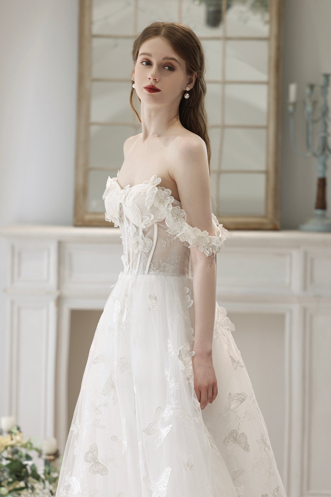 White Lace with Butterflies Long Formal Dress, White Prom Dress White Lace with Butterflies Long Formal Dress, White Prom Dress