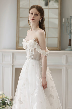 White Lace with Butterflies Long Formal Dress, White Prom Dress White Lace with Butterflies Long Formal Dress, White Prom Dress
