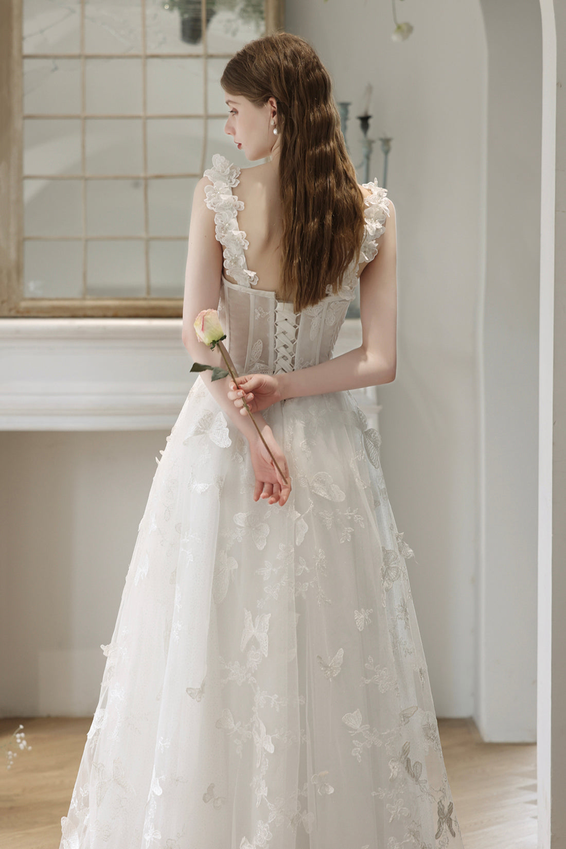 White Lace with Butterflies Long Formal Dress, White Prom Dress White Lace with Butterflies Long Formal Dress, White Prom Dress