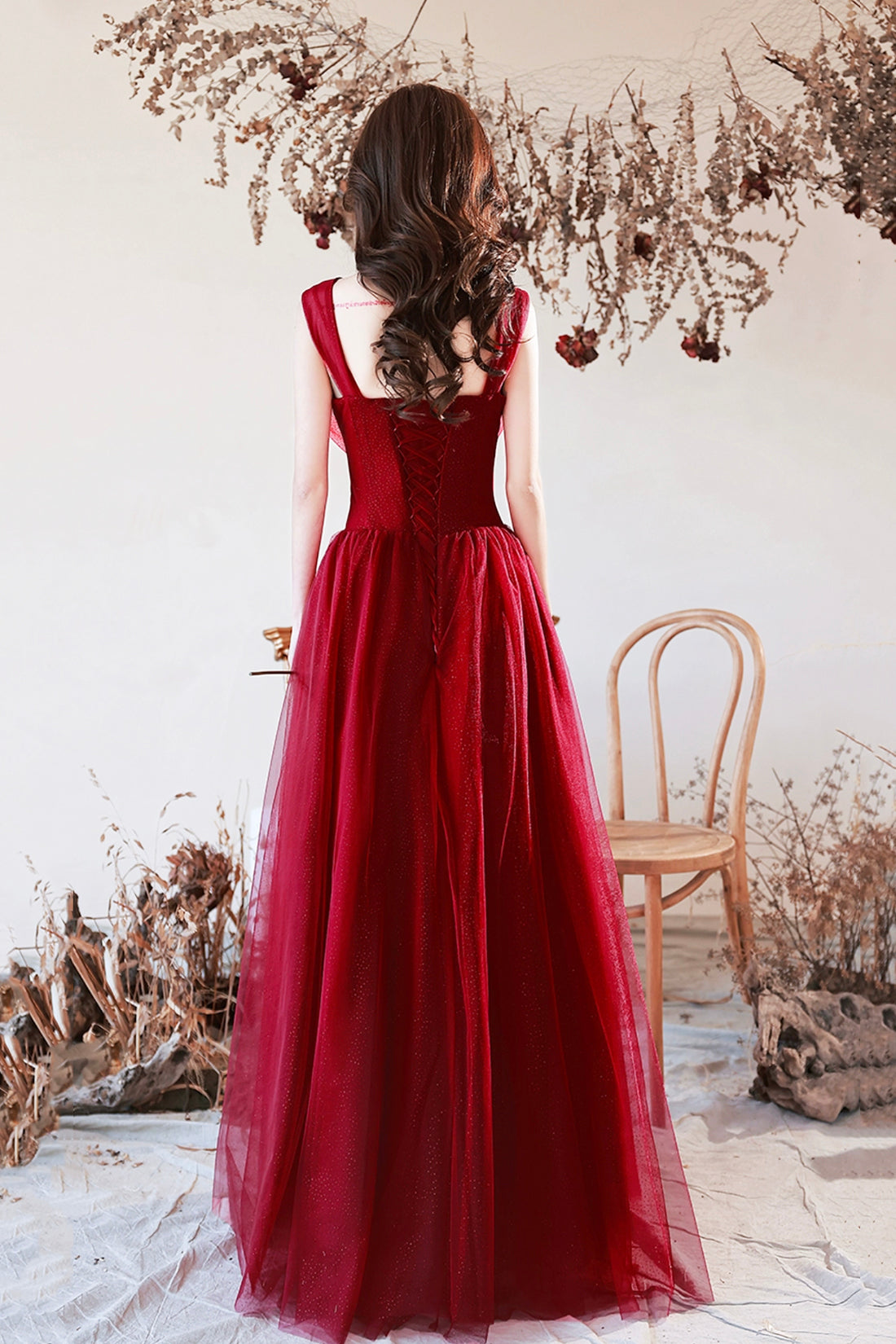 burgundy tulle wedding dress Burgundy Tulle Off The Shoulder Summer Wedding Dress