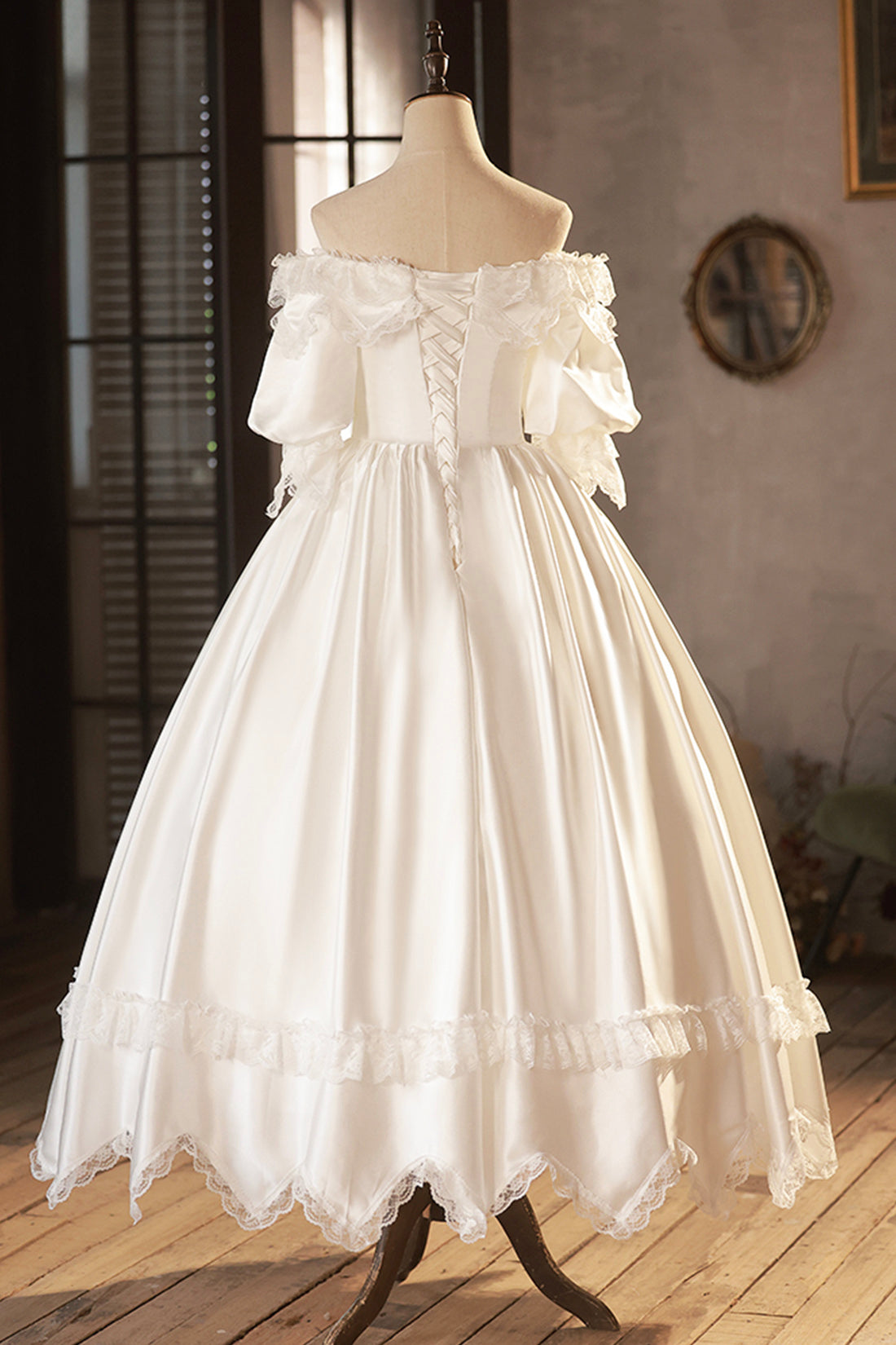 White Satin Lace Prom Dress, White Evening Dress, Wedding Dress White Satin Lace Prom Dress, White Evening Dress, Wedding Dress