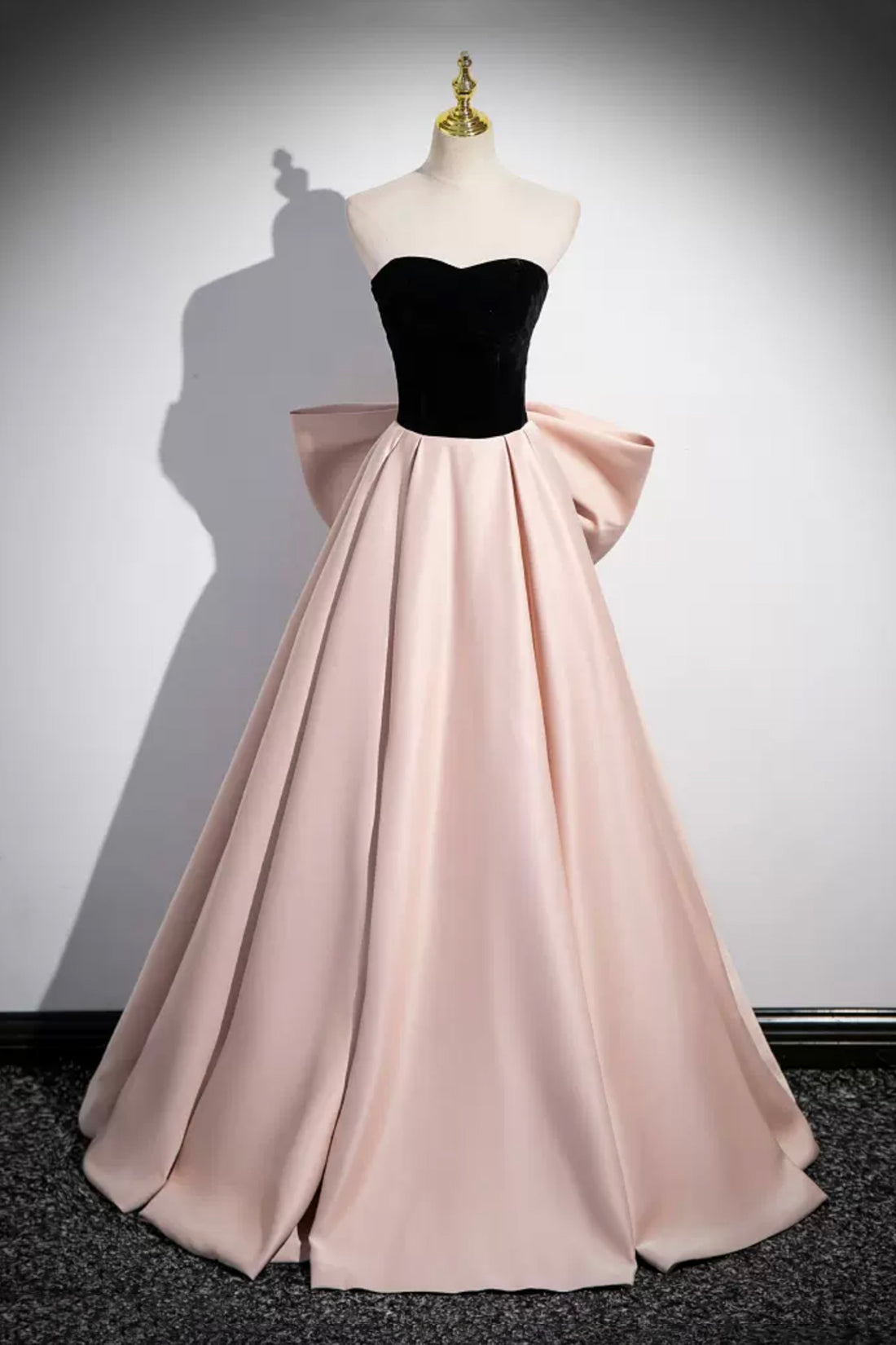 Black Velvet and Pink Satin Long Prom Dress, Beautiful A-Line Evening