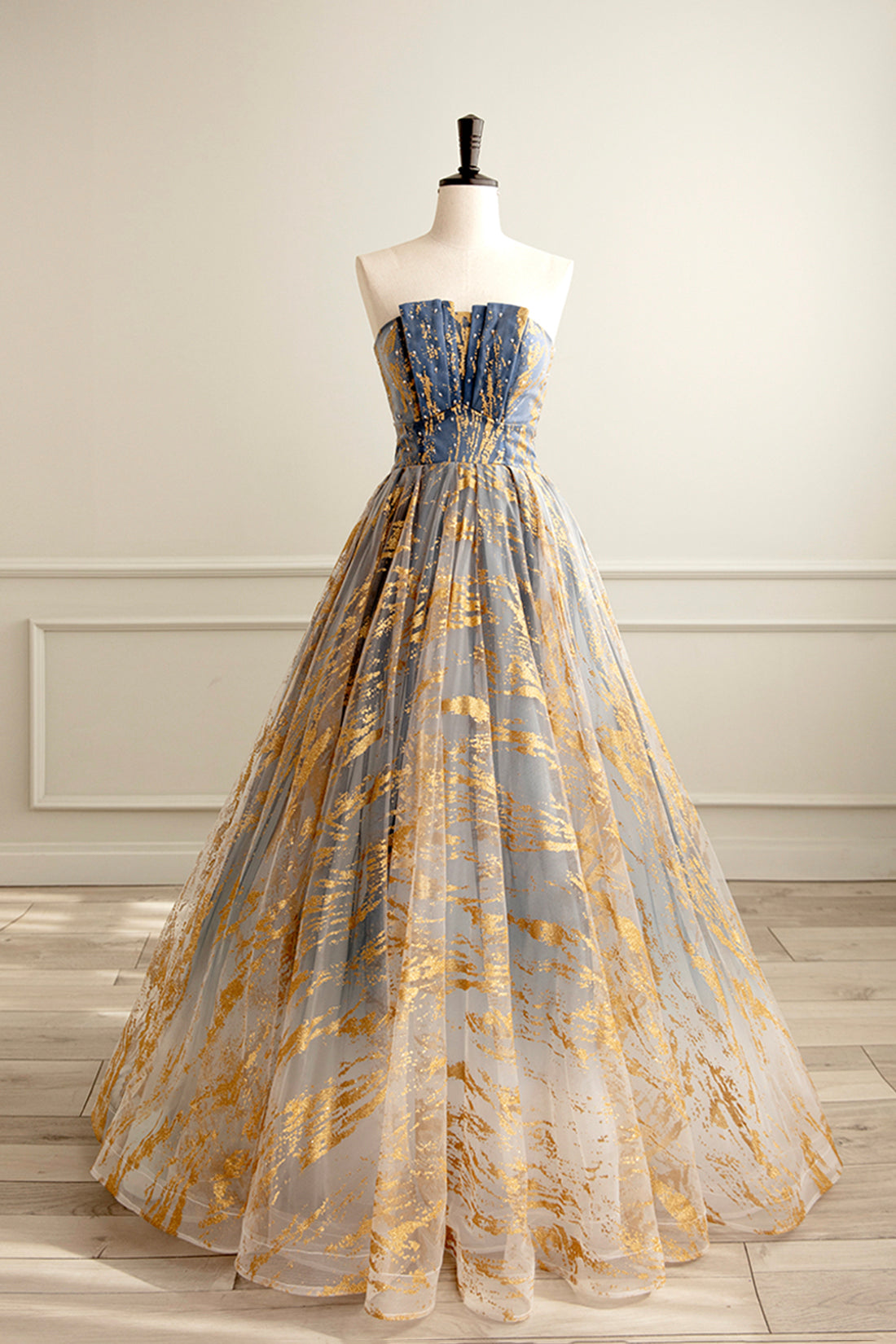 Cute Gradient Tulle Long Formal Dress, A-Line Strapless Prom Dress Evening Dress