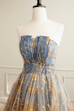 Cute Gradient Tulle Long Formal Dress, A-Line Strapless Prom Dress Evening Dress