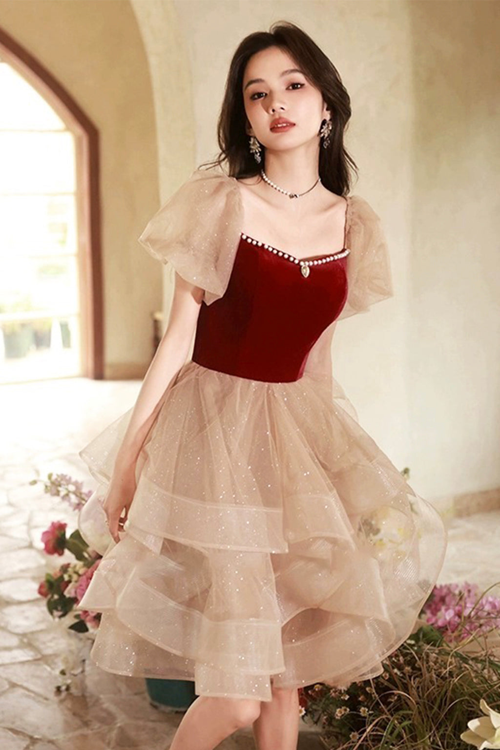 Cute Velvet Tulle Short Prom Dress, Beautiful Party Dress Homecoming D Cute Velvet Tulle Short Prom Dress, Beautiful Party Dress Homecoming D