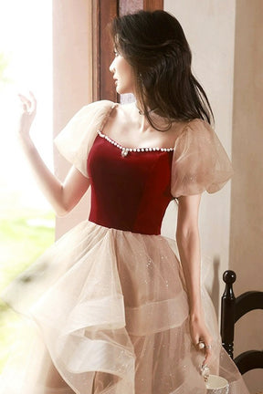 Cute Velvet Tulle Short Prom Dress, Beautiful Party Dress Homecoming Dress