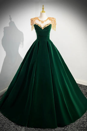 Green Velvet Beaded Long Prom Dress, A-line Beautiful Evening Party Dr Green Velvet Beaded Long Prom Dress, A-line Beautiful Evening Party Dr