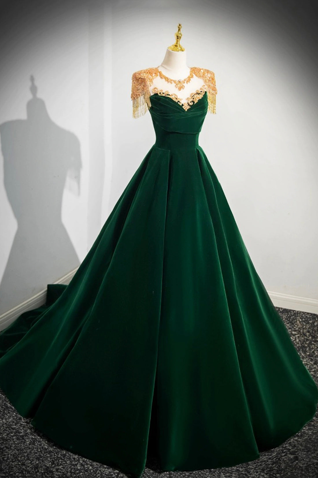 Green Velvet Beaded Long Prom Dress, A-line Beautiful Evening Party Dr Green Velvet Beaded Long Prom Dress, A-line Beautiful Evening Party Dr