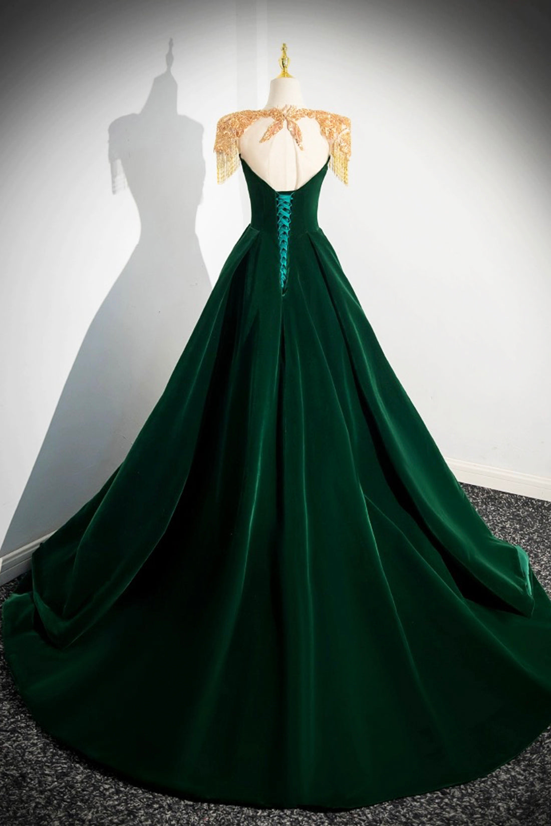 Green Velvet Beaded Long Prom Dress, A-line Beautiful Evening Party Dr Green Velvet Beaded Long Prom Dress, A-line Beautiful Evening Party Dr