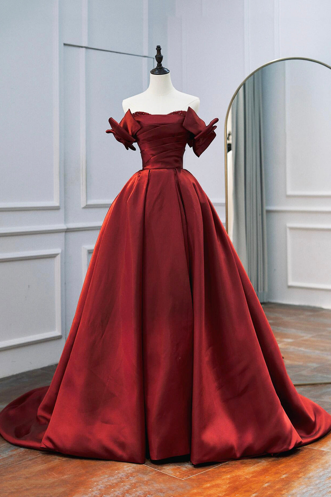 Burgundy Satin Long Prom Dress, Elegant A-Line Evening Formal Dress