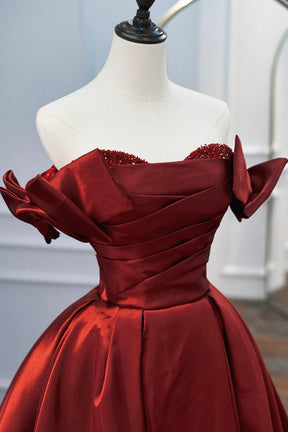 Burgundy Satin Long Prom Dress, Elegant A-Line Evening Formal Dress