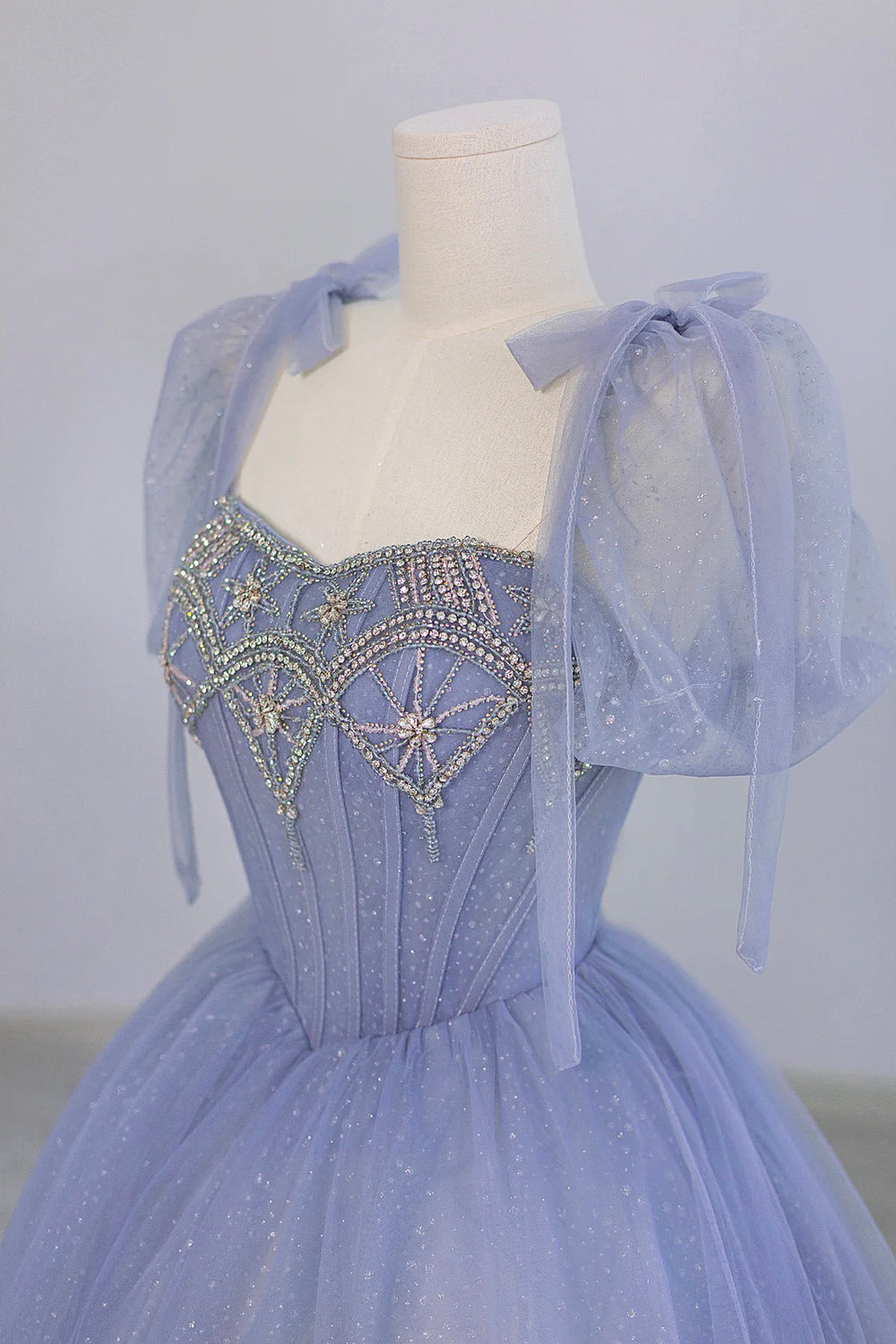 Classy Blue Strapless Tulle Beaded Long Party Dress Birthday Prom Dresses