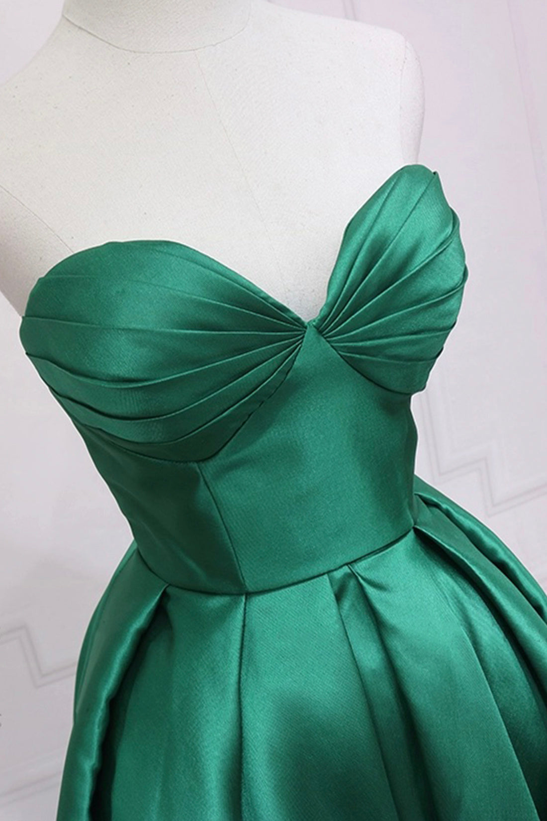 Green Satin High Low Prom Dress, Cute Sweetheart Neck Evening Party Dress