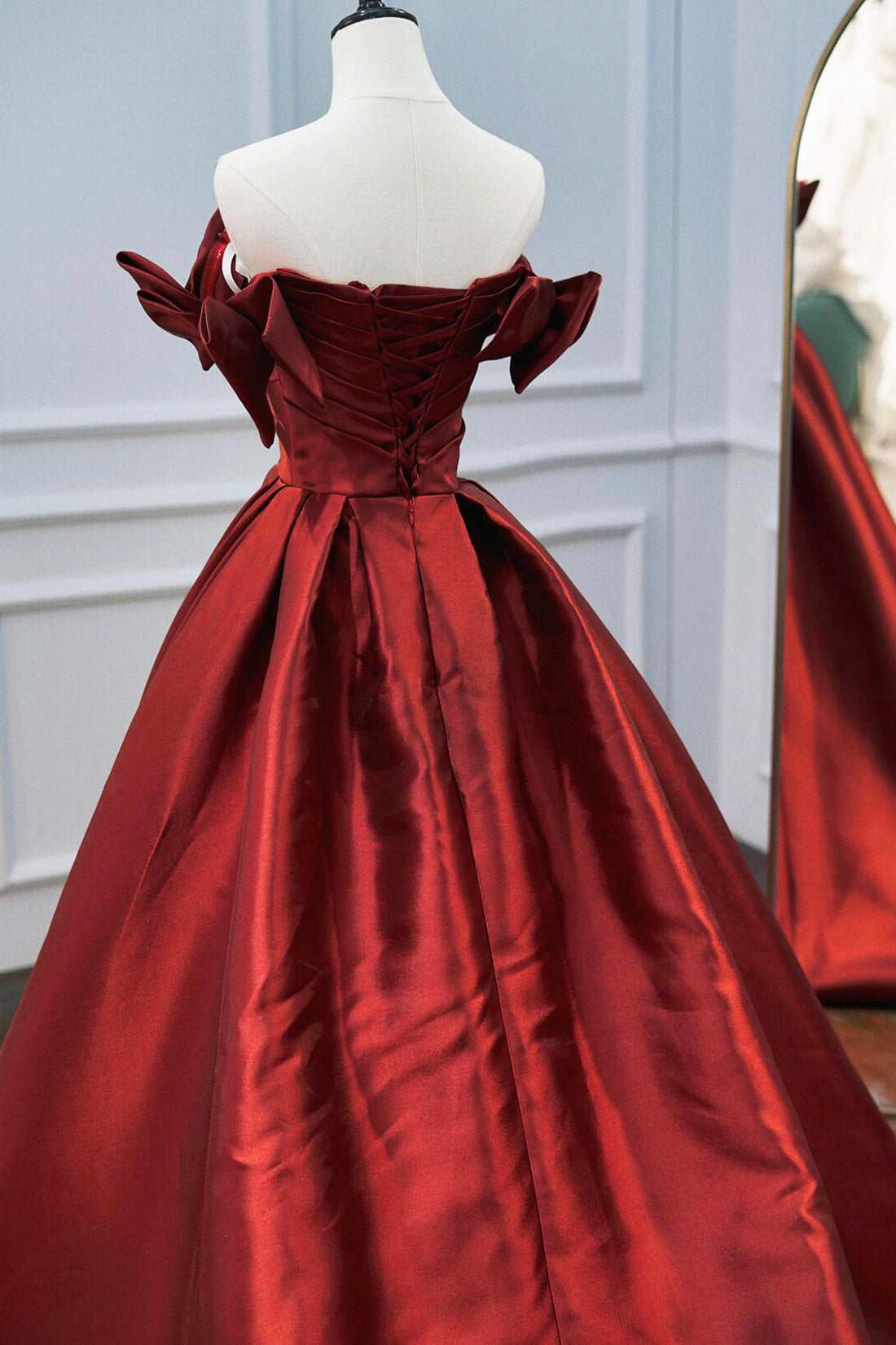 Burgundy Satin Long Prom Dress, Elegant A-Line Evening Formal Dress