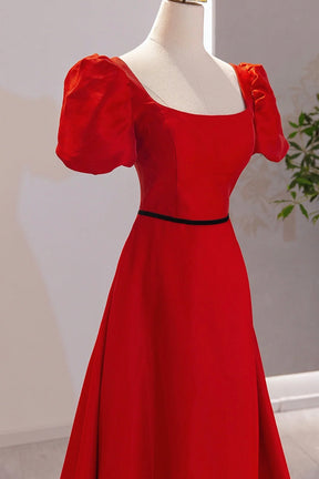 Elegant Satin Long Prom Dress, Simple A-Line Red Evening Party Dress
