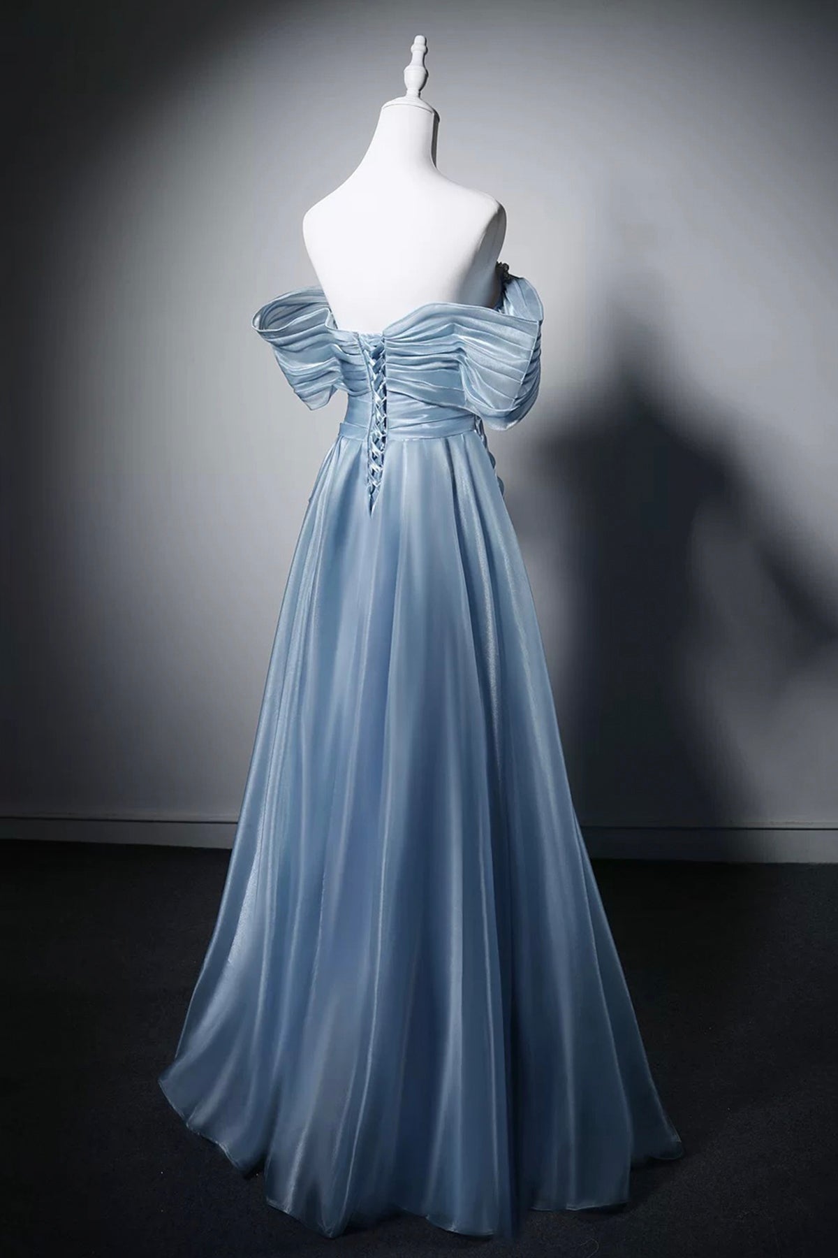 Dusty Blue Off-the-Shoulder Evening Gown, A-Line Off the Shoulder Party Dress