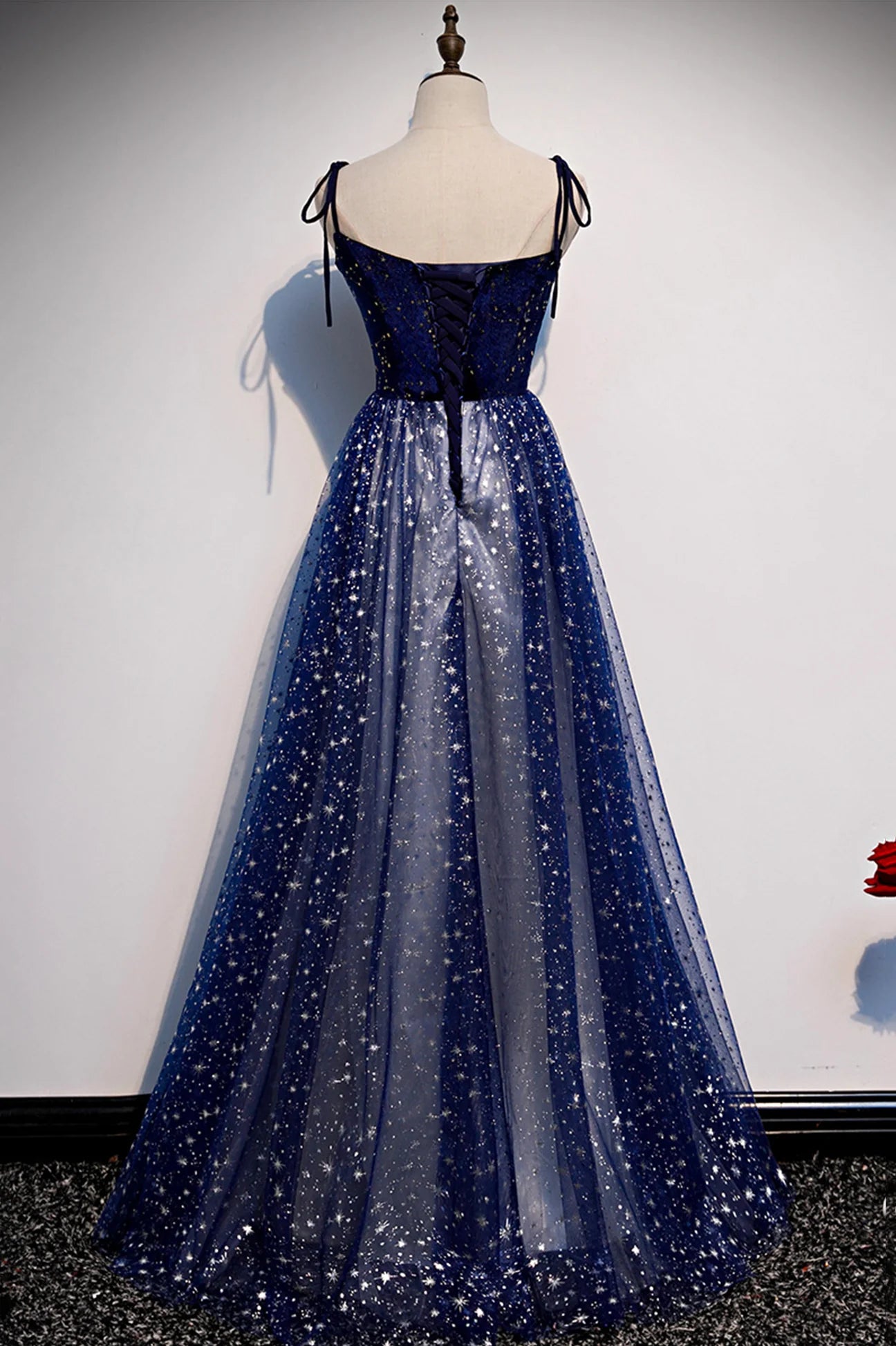 blue velvet prom dress Blue Velvet Tulle Long Prom Dress, Beautiful A-Line Evening Party Dres