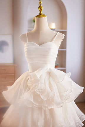 White Spaghetti Strap Tulle Short Prom Dress, White A-Line Homecoming Dress