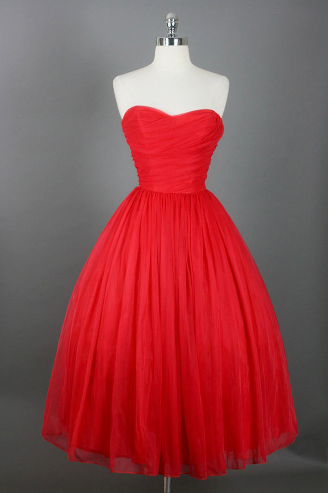 Red Strapless Tulle Short Prom Dress, Cute A-Line Sweetheart Neck Party Dress