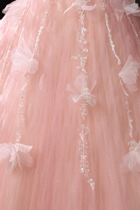 Pink Tulle Lace Long Prom Dress, Beautiful A-Line Evening Party Dress