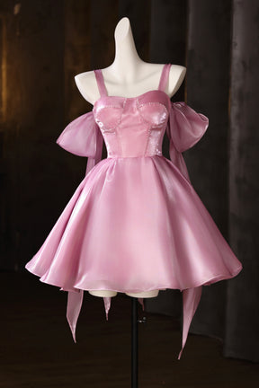 Pink Tulle Knee Length Party Dress, A-Line Corset Homecoming Dress